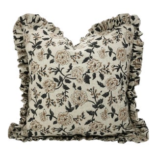 Thick Linen Frill Pillow Cover Decorative Ruffle Cushion for Sofa, Bed & Chair 14x14 Inch- Rameswaram For Sale