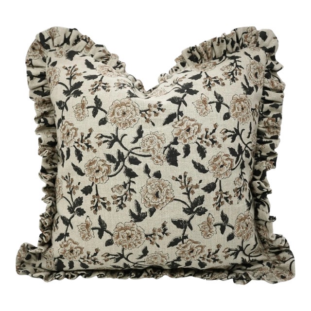 Thick Linen Frill Pillow Cover Decorative Ruffle Cushion for Sofa, Bed & Chair 14x14 Inch- Rameswaram For Sale