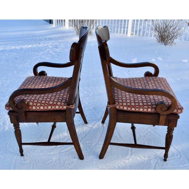 Bernhardt Mahogany Arm Chairs Pair Vintage Stretcher Base 80s For Sale In Philadelphia - Image 6 of 13