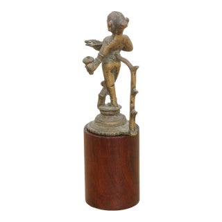 Antique Indian Brass Folk Figure on Stand For Sale