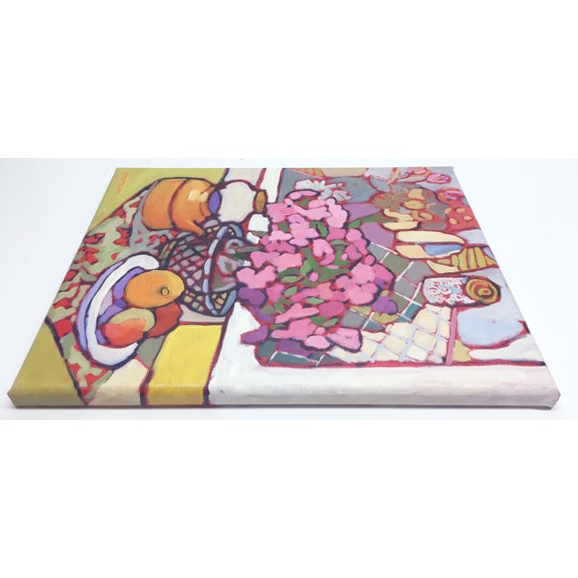 Bright Pink A Serendipitous Collection, Floral Still Life With Copper Kettle For Sale - Image 8 of 8