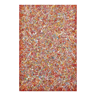Fiesta (Red) - Abstract Color Drenched Expressionist Textural Drip Painting by Marc Raphael For Sale