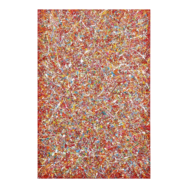 Fiesta (Red) - Abstract Color Drenched Expressionist Textural Drip Painting by Marc Raphael For Sale