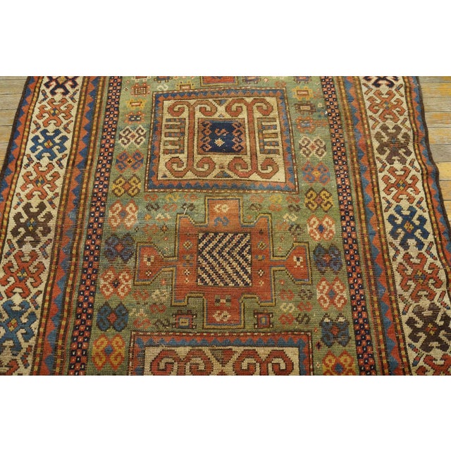 19th Century Caucasian Karachopf Kazak Carpet ( 4' x 7'8" - 122 x 234 ) Antique Caucasian Small Scatter Size Wool Green...