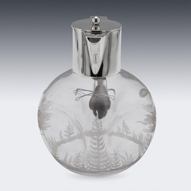 Antique English Silver and Etched Glass Claret Jug, 1897 For Sale - Image 6 of 18