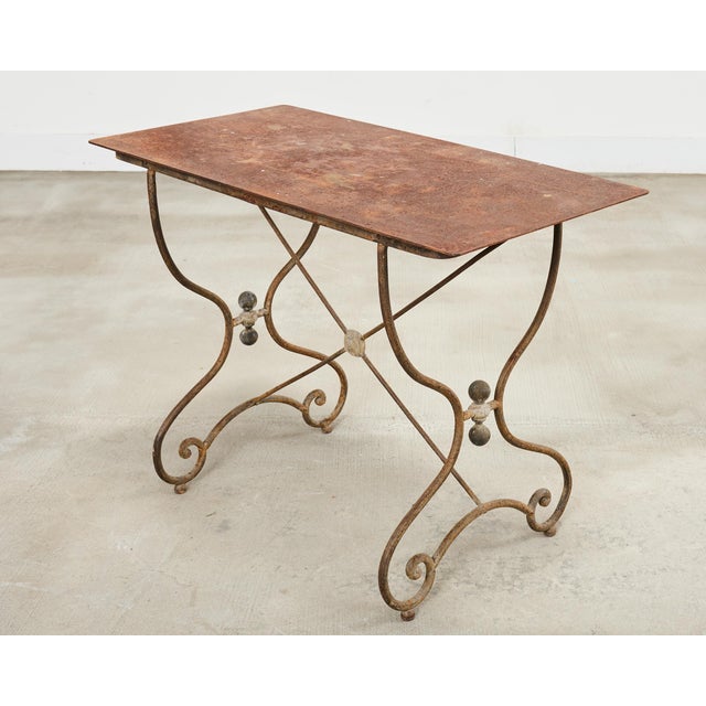 Art Nouveau French Art Nouveau Patinated Iron Bronze Garden Bistro Table For Sale - Image 3 of 18