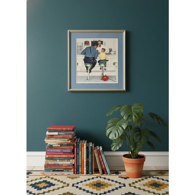 Mid-Century Modern Norman Rockwell "The Runaway" Framed Americana Art Print – Mid-Century Modern Diner Scene For Sale - Image 3 of 9