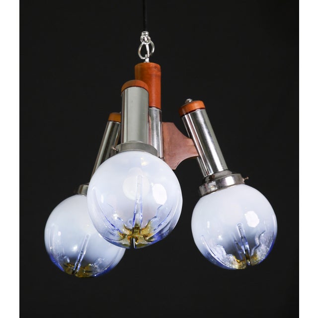 Italian 1970s Italian Midcentury 3 Light Turquoise Blu Murano Glass Chandelier by Mazzega For Sale - Image 3 of 15