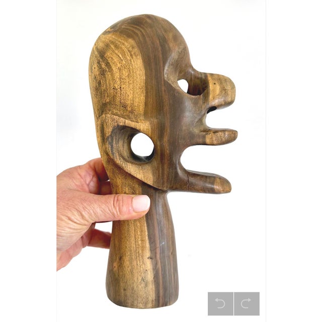 Mid-Century Modern Vintage Abstract Modern Wooden Head Bust Sculpture For Sale - Image 3 of 12