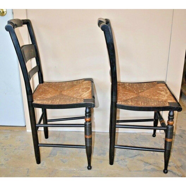 Black Nichols and Stone Hitchcock Style Stenciled Rush Seat Chairs A
