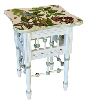 Vintage Custom Painted Tropical Decoupage Spindle Side Table
