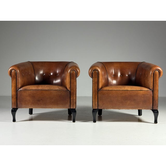 Vintage Club Chairs in Sheepskin Leather, Set of 2 For Sale - Image 12 of 18
