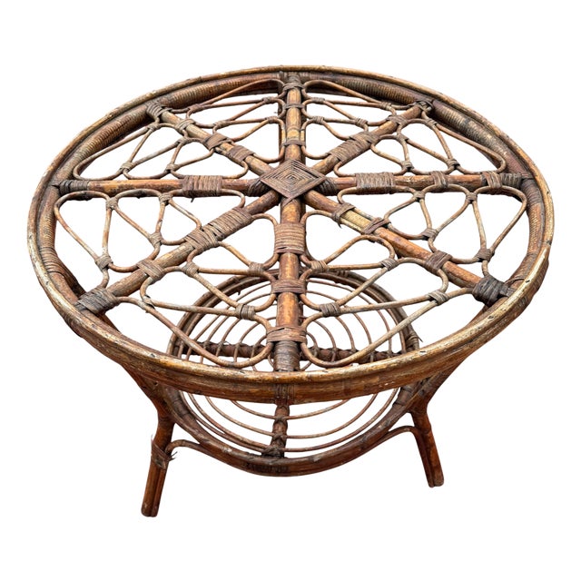 Vintage Rattan Round Table, 1950s For Sale