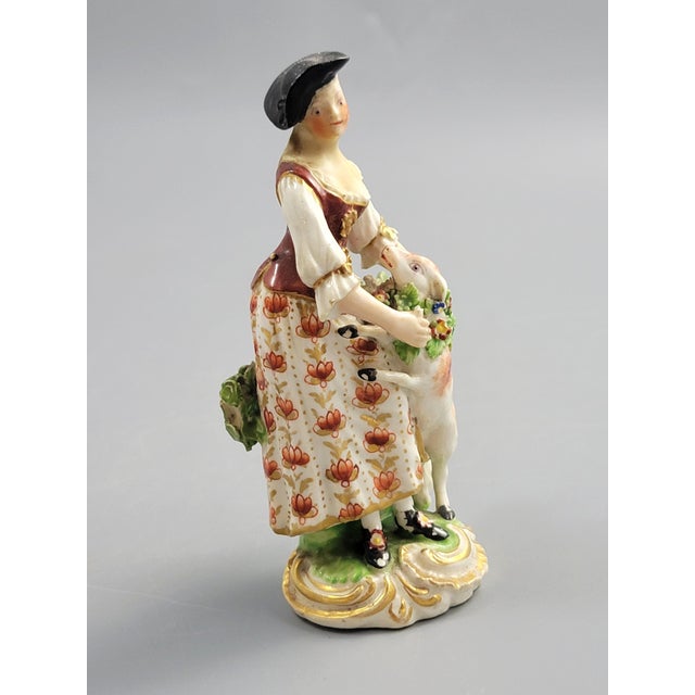 Georgian Porcelain Shepherdess with Lamb Figure from Derby, 1750s For Sale - Image 6 of 10