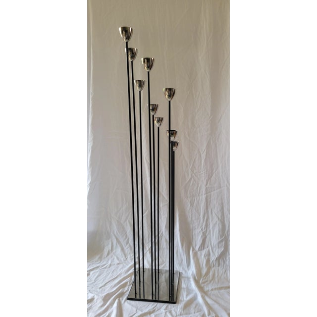 1990s Modernist Chrome and Wrought Iron Floor Length Candelabra in the Style of Bertoia For Sale - Image 5 of 11