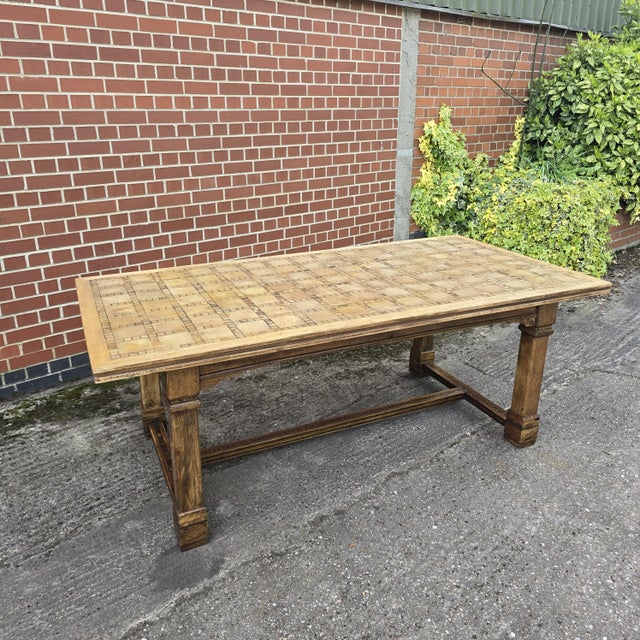 A superb French walnut dning table with end grain block top, lovely colour and condition. 30" high 80" length 40" wide 25"...