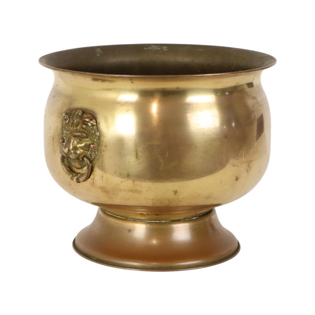 Metal Early 20th Century Antique Brass Jardinière with Lion Heads For Sale - Image 7 of 16