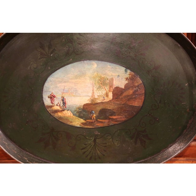 French 19th Century French Napoleon III Hand-Painted Tole Tray With Coastline and Cliff For Sale - Image 3 of 9