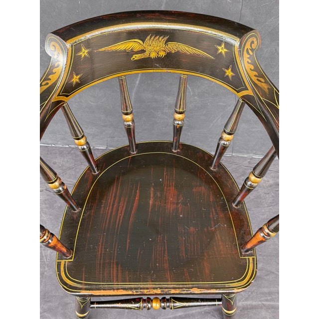 American Ebonized Captain's Chair With Federal Style Eagle and Stars For Sale - Image 17 of 18