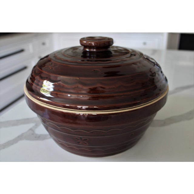 Antique Glazed Stoneware Casserole Dark Brown/Stamped For Sale In Los Angeles - Image 6 of 6