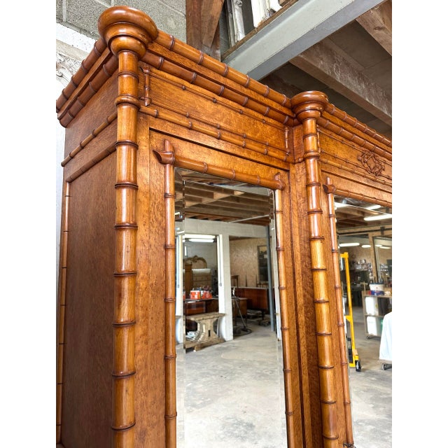Antique Faux Bamboo Wardrobe with Mirror, Late 19th Century For Sale - Image 13 of 18