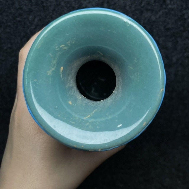 Metal Vintage Chinese Cloisonné Vase With Dragon Motif and Handles - Turquoise Ground For Sale - Image 7 of 9