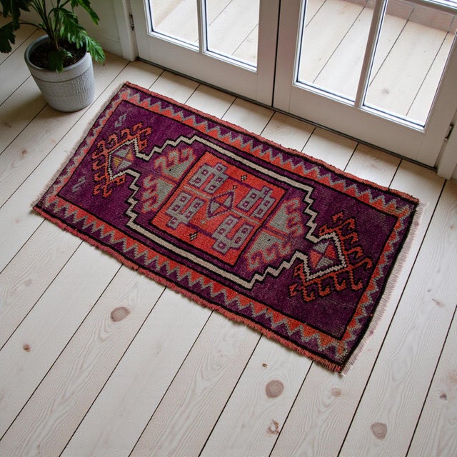 Tribal Distressed Small Low Pile Hand Knotted Yastik Rug Faded Mat - 18'' X 36'' For Sale - Image 3 of 15