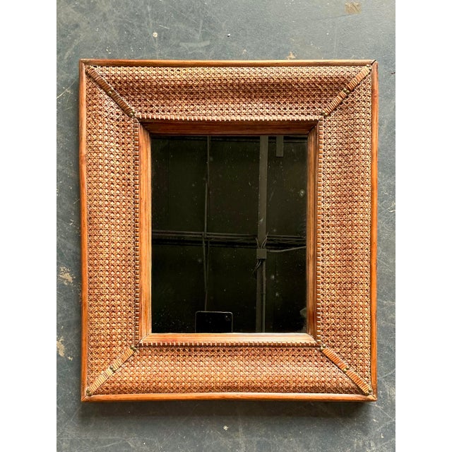 English Vintage Cane Wrapped Frame Mirror For Sale - Image 3 of 12