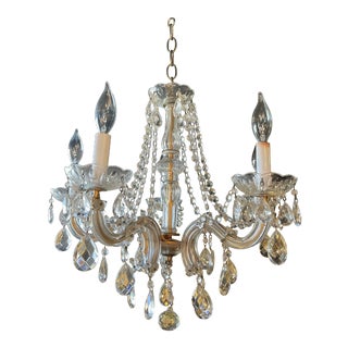 1930s Hollywood Boudoir Style Petite Five Light Clear Crystal Chandelier For Sale