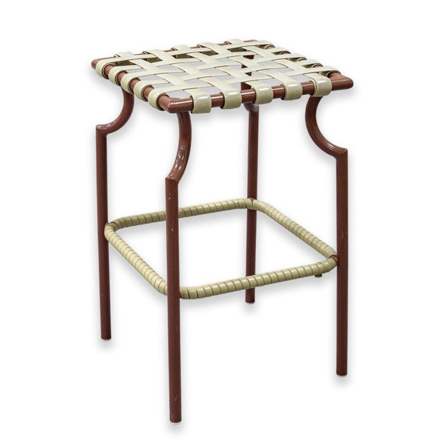 Set of 4 Vintage Tropitone Brown and Beige Woven Vinyl Seat Outdoor Patio Stools For Sale In Detroit - Image 6 of 8