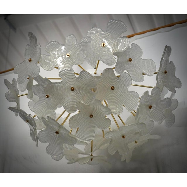 Murano Sputnik Semi Spherical White Glass and Brass Chandelier and Pendant For Sale - Image 4 of 9