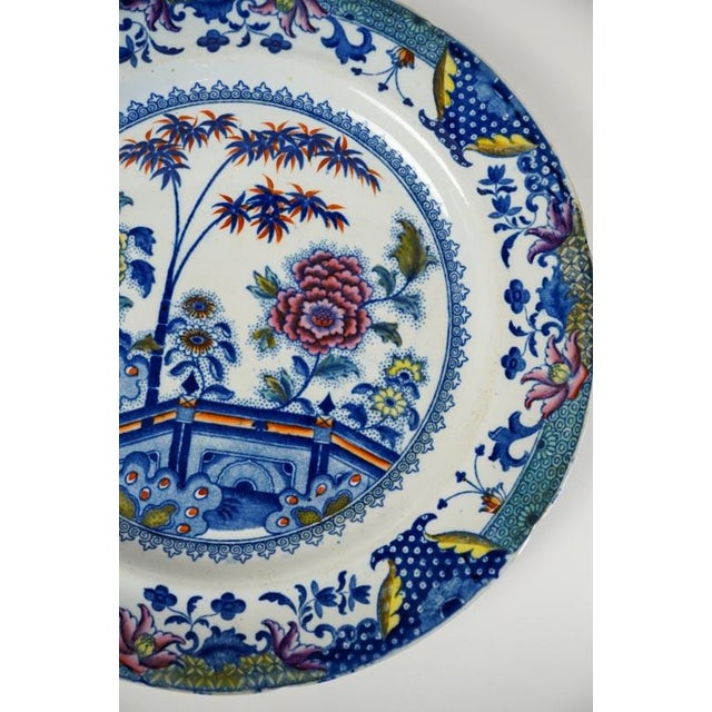 Early 19th Century 1800s Georgian Davenport Ironstone Dinner Plate Bamboo and Peony Pattern, Early For Sale - Image 5 of 14