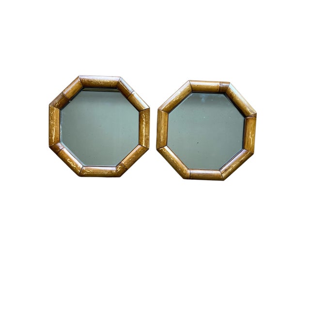 Mid-Century Modern Octagonal Bamboo Framed Mirrors, 1950, Set of 2 For Sale - Image 9 of 9