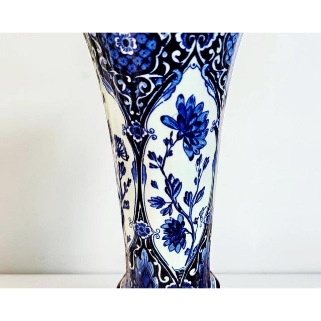 Delft Blue Pottery Trumpet Vases from Boch Royal Sphinx Maastricht, Holland, 1960s, Set of 2 For Sale - Image 4 of 18