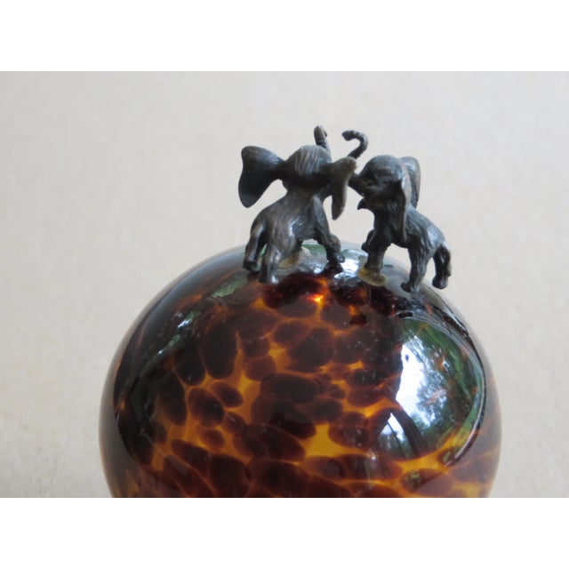 Paperweight Metal (Two Elephants) on a Hand Blown Glass Signed For Sale - Image 4 of 11