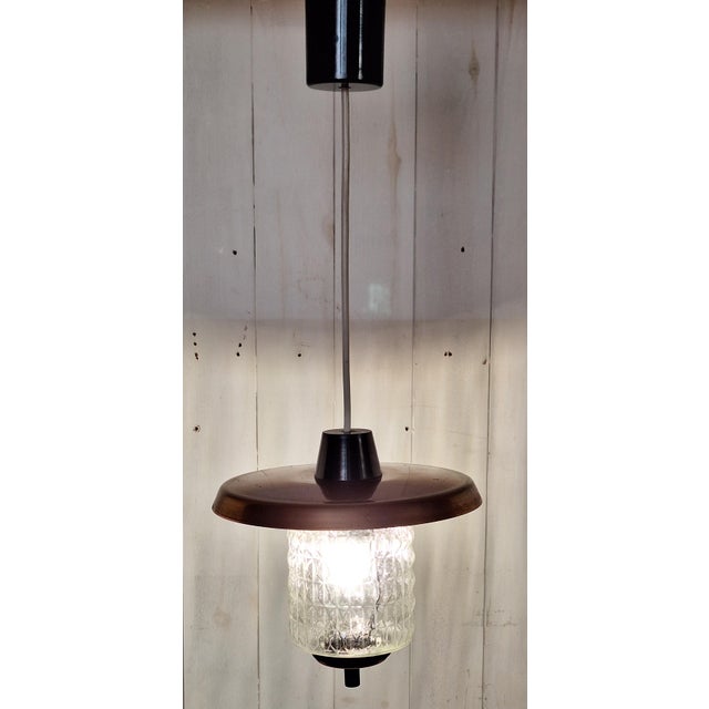 Metal Mid-Century Modern German Hanging Lamp with Clear Relief Glass Shade, 1960s For Sale - Image 7 of 7