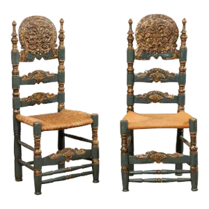 Mid 20th Century Spanish Colonial Style Ladder-Back Chairs - A Pair