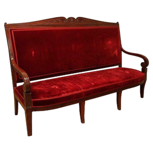 18th Century French Hand Carved Mahogany Upholstered Sofa in the style of George Jacob