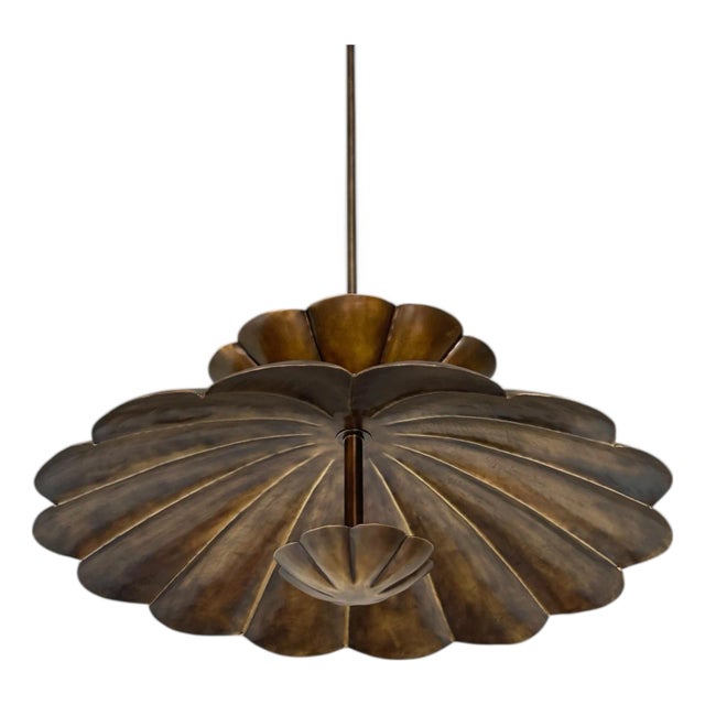 Brass Shell Pendant Light – Handcrafted Scalloped Ceiling Fixture For Sale
