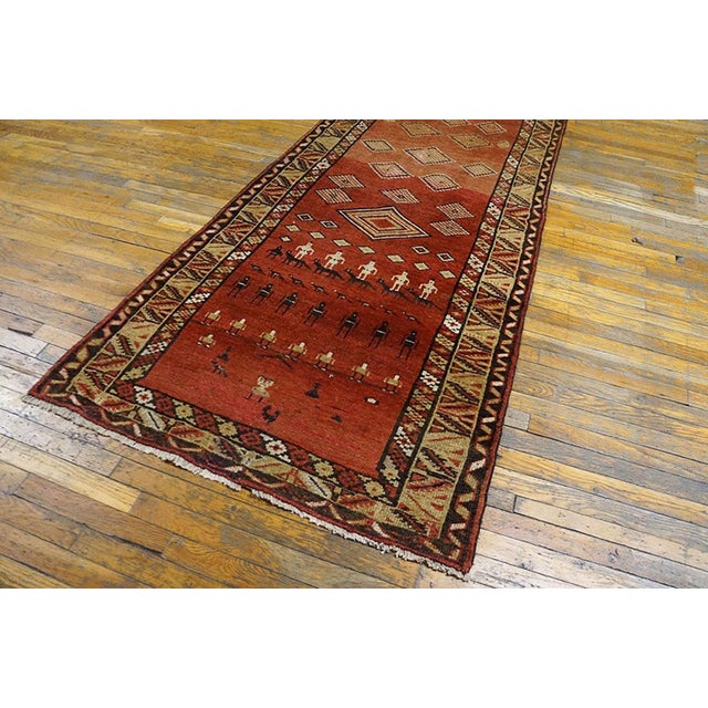 Tribal 1890s Red Geometric Tribal Antique Nw Persian Rug 3'10" X 8'6". Handknotted Wool Carpet For Sale - Image 3 of 6