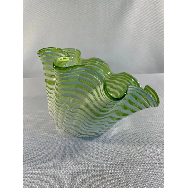 1960s Italian Cased Glass Swirl Ruffle Decorative Bowl For Sale - Image 6 of 13