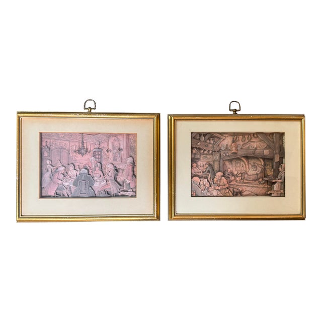 Anton Pieck Paper Tole Shadowbox Artworks, Pair For Sale