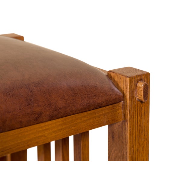 Mission Spindle Stool - Quarter Sawn Oak & Leather Michael's Cherry For Sale - Image 4 of 13