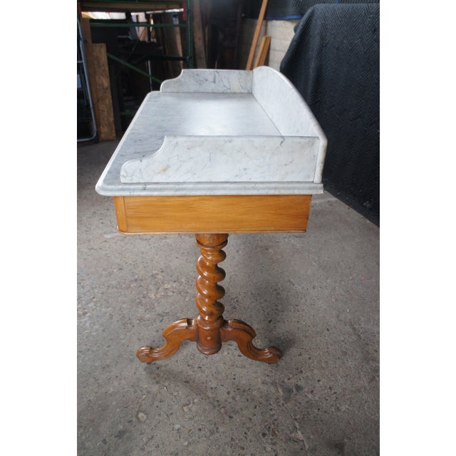 Antique Victorian Walnut Marble Washstand Dry Sink Drybar Parlor Stand 48" For Sale - Image 15 of 16