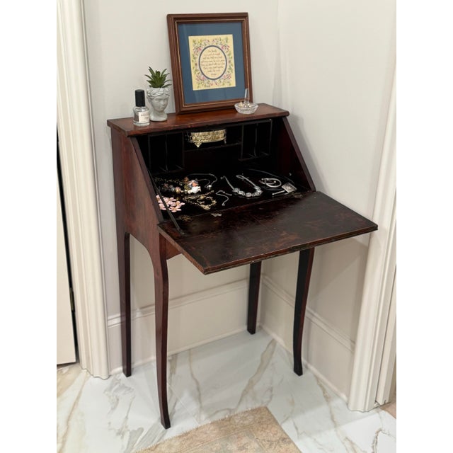 Antique Slant-Front Secretary Desk | Petite Heirloom Writing Desk c.1905–1925 For Sale - Image 4 of 4