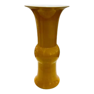 Modern Hand Thrown Ochre Glaze Porcelain Trumpet Vase