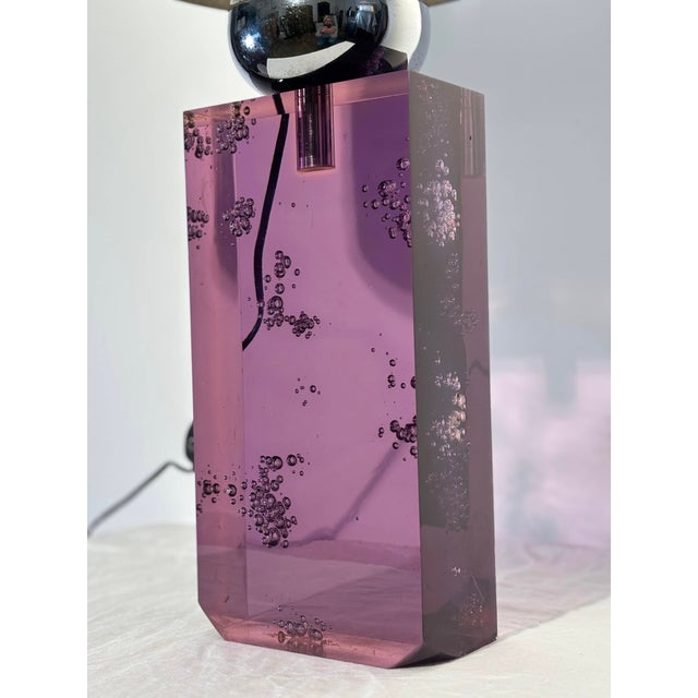 Amethyst Colored Acrylic and Chrome Table Lamp, Italy, 1970 For Sale - Image 11 of 18
