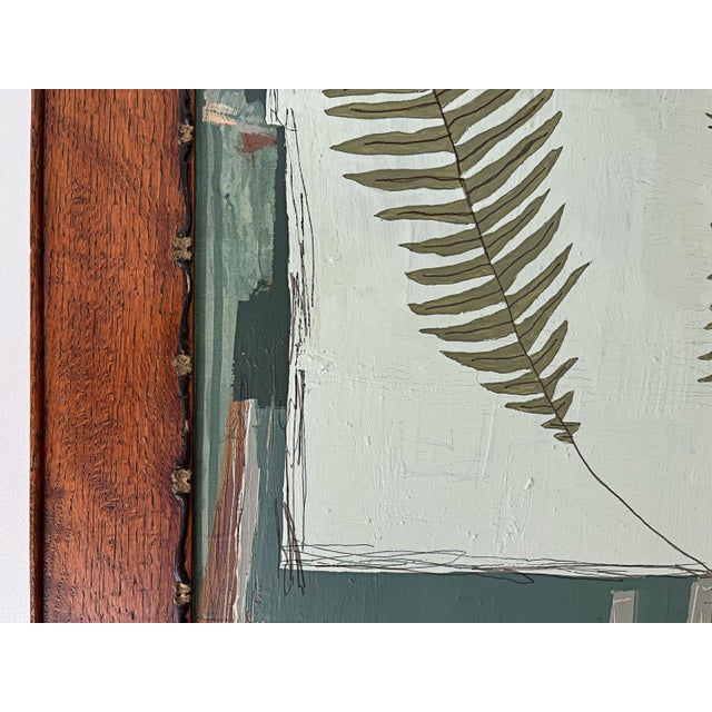 “Cabin Fern" Green Abstract Art in Antique Frame, Transitional Living Room Art by JTS For Sale In Minneapolis - Image 6 of 11