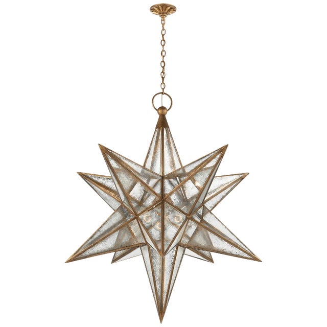 Chapman & Myers for Visual Comfort Signature Moravian XL Star Lantern in Gilded Iron with Antique Mirror For Sale