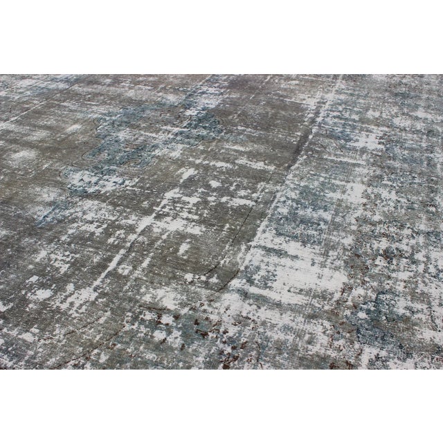 Mid 20th Century Distressed Vintage Persian Rug With Abstract Modern Design in Warm Gray-Silver For Sale - Image 10 of 11